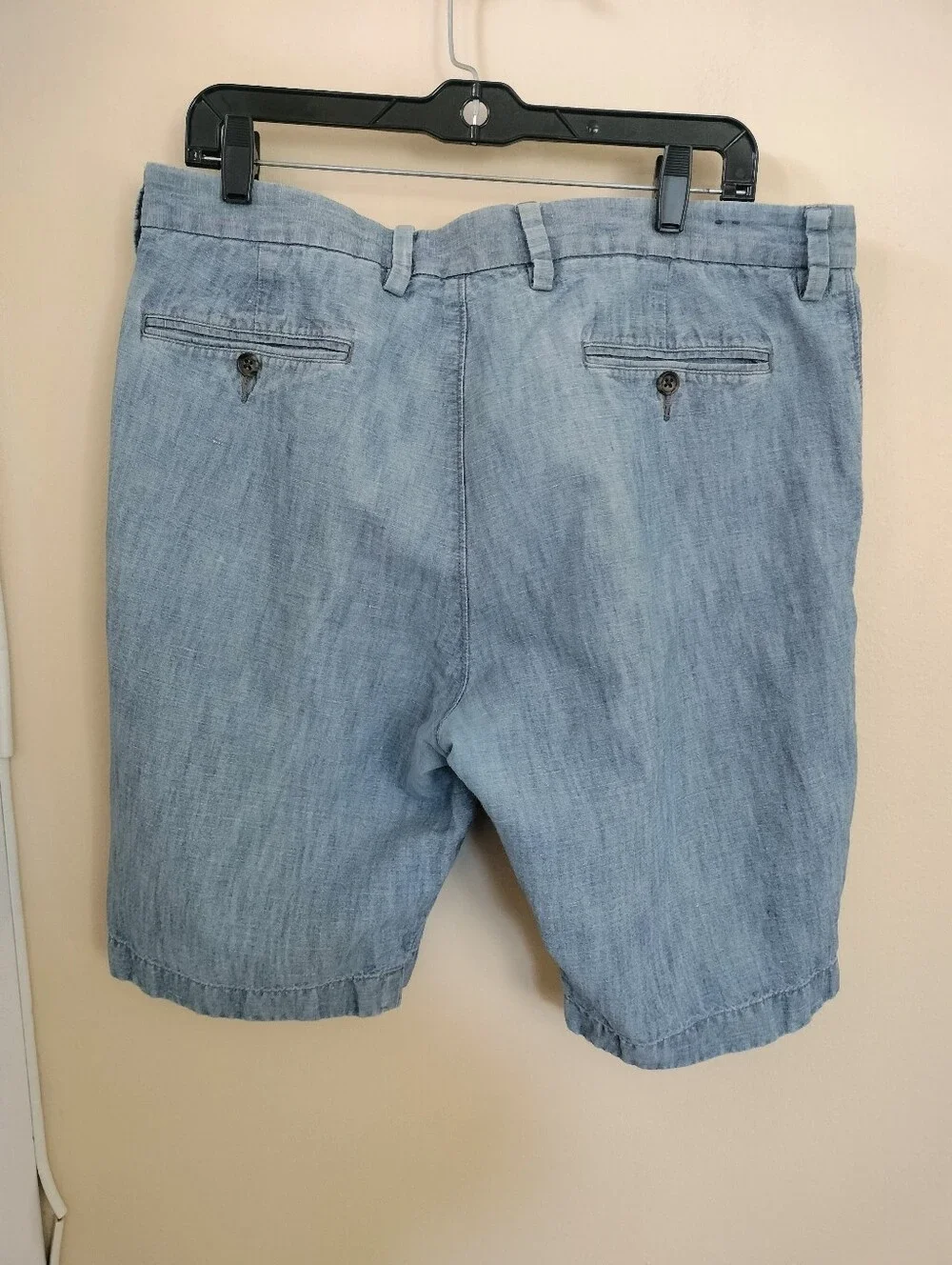 J Crew Mens 34 Linen Cotton Blend Blue Chambray Chino Shorts Preppy Vacation